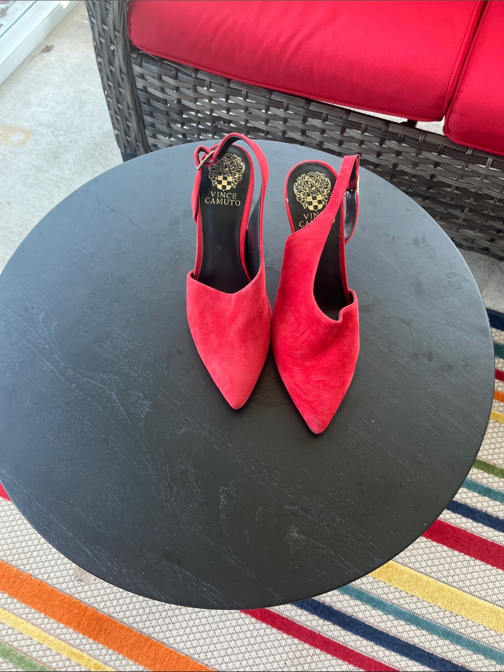 Vince Camuto Red Suede Pointed-Toe Slingback Heels